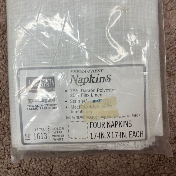 Sears VTG Napkins Set Of 4 “Winter White” Lace Polyester/Flax Linen 17”x17” NEW! - Picture 2 of 4